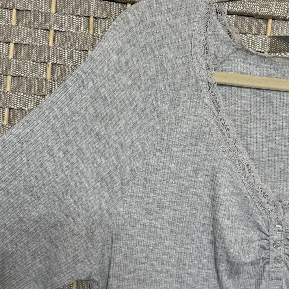 Soma Cool Nights Ribbed Pajama Top Set of 2 Size L Lilac Gray Lace Trim Henley - Picture 7 of 11